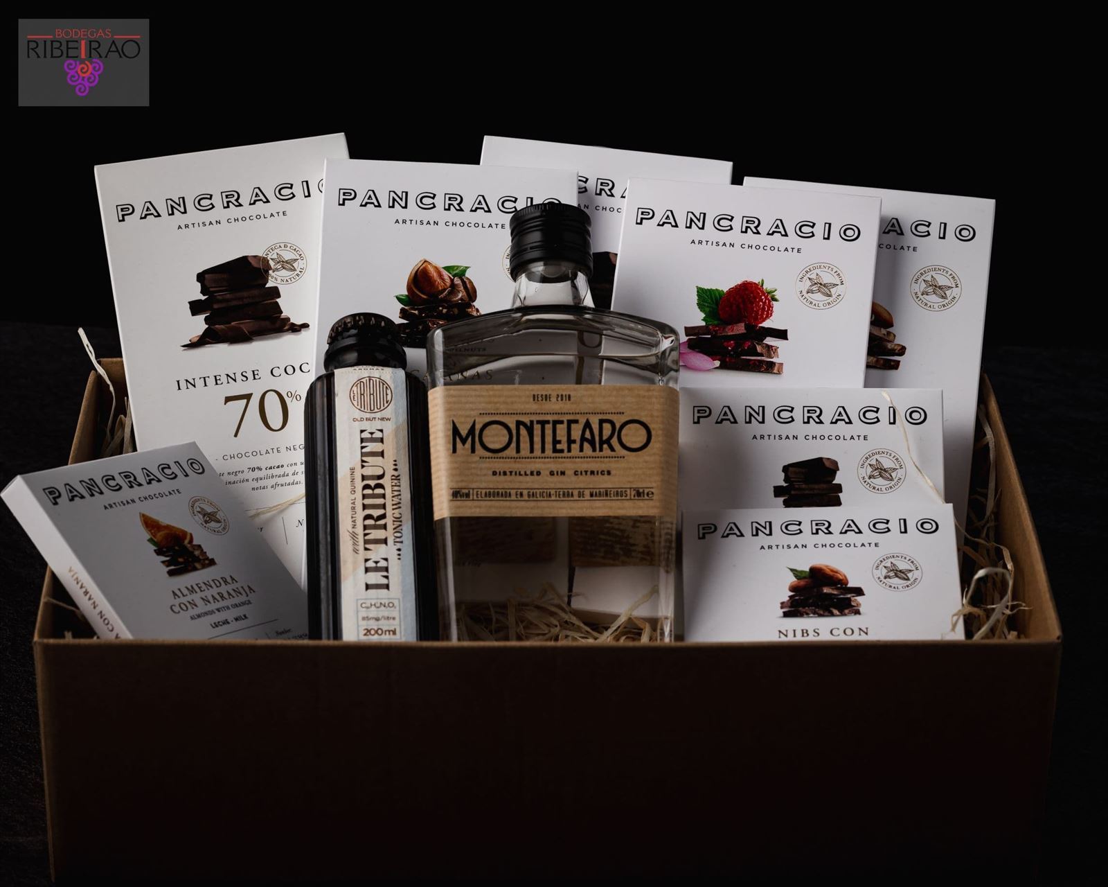 Estuche regalo Gin Montefaro+chocolate Pancracio - Imagen 1